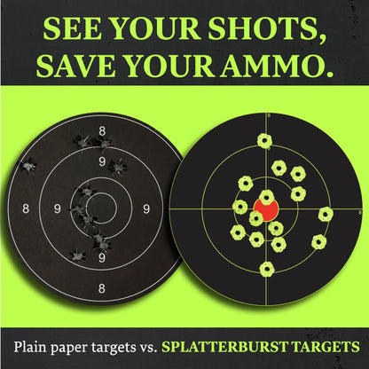 Splatterburst Targets - Roll of (100) 6 Inch Stick & Splatter Self Adhesive Shooting Target Stickers - Gun - Rifle - Pistol - Airsoft - BB Gun - Pellet Gun - Air Rifle - Made in USA