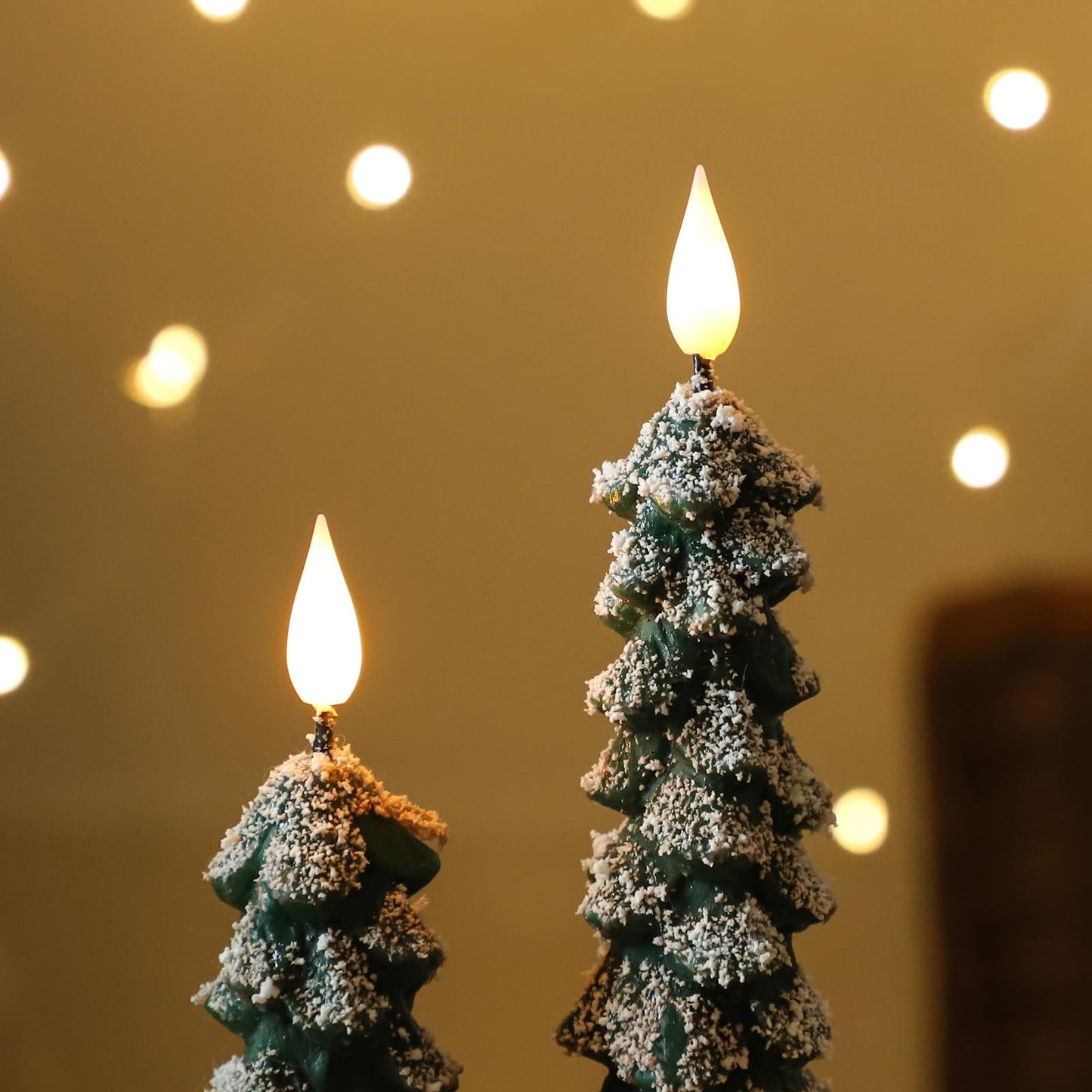 MUMCHASI 4 Pcs Flameless Taper Candles, Christmas Tree Candles with Remote, Battery Operated Candlesticks, Flickering LED Window Candlelights Real Wax Christmas Candlesticks H9.45,11.4”Green