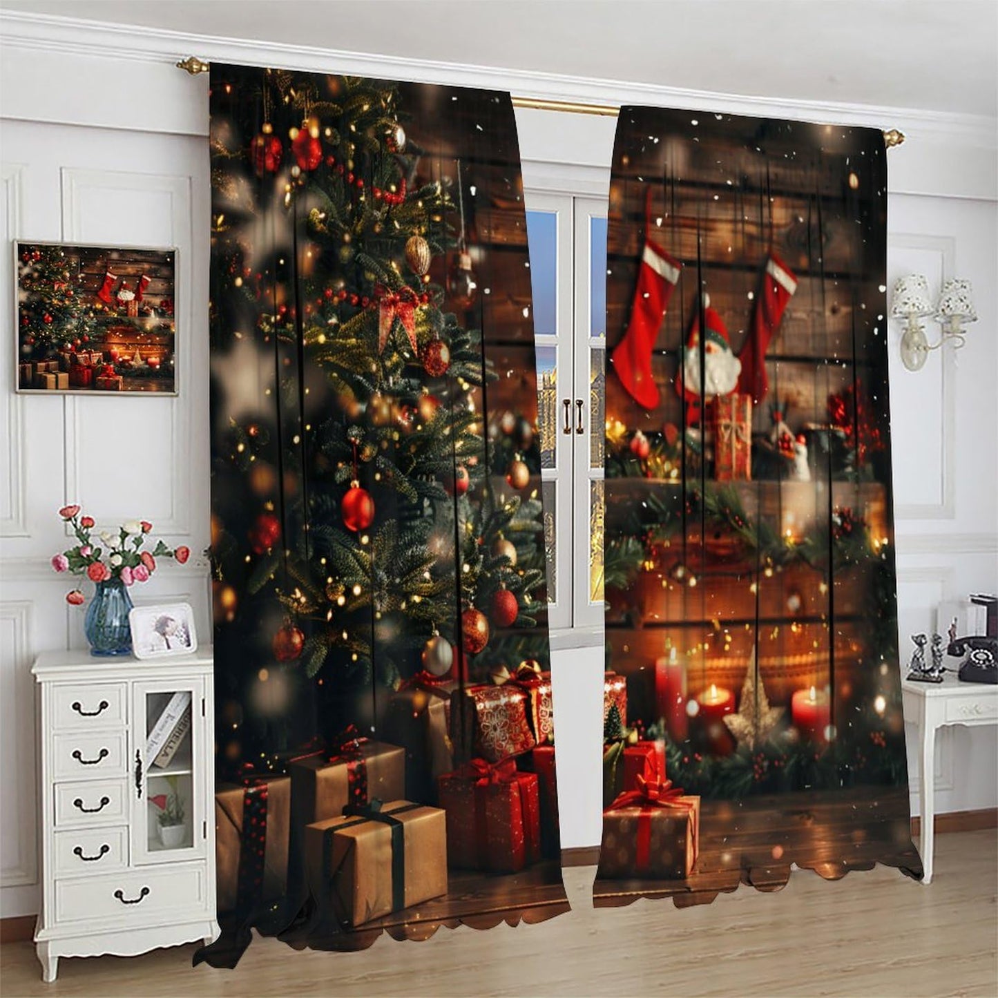 Christmas Curtains Merry Xmas Snowflake Blackout Window Treatment for Living Room Bedroom Warm Gift Decor Window Drapes 52" W X 84" L