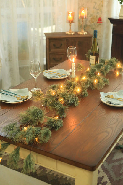 6.4ft Smokey Christmas Garland with Lights, Prelit Natual Rustic Cedar Pine Garland with Pine Cones for Home New Year, Mantle, Fireplace, Indoor Outdoor Decoration Simple Garland