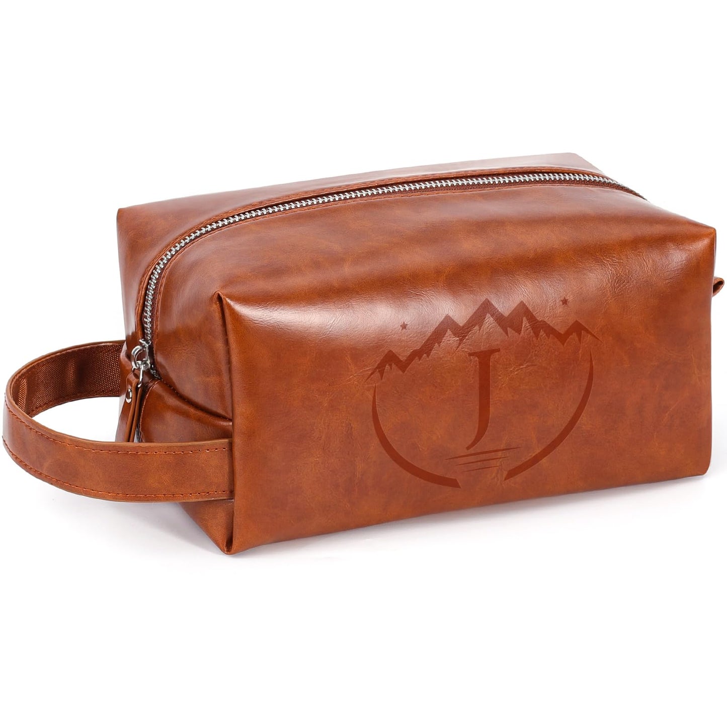 BagUrshion Toiletry Bag for Men,Mens Travel Toiletry Organizer,Personalized Men's Travel Essentials,Water Resistant PU Leather Shaving Bag for Dad Husband Boyfriend, Birthday Gifts for Him,Brown - J