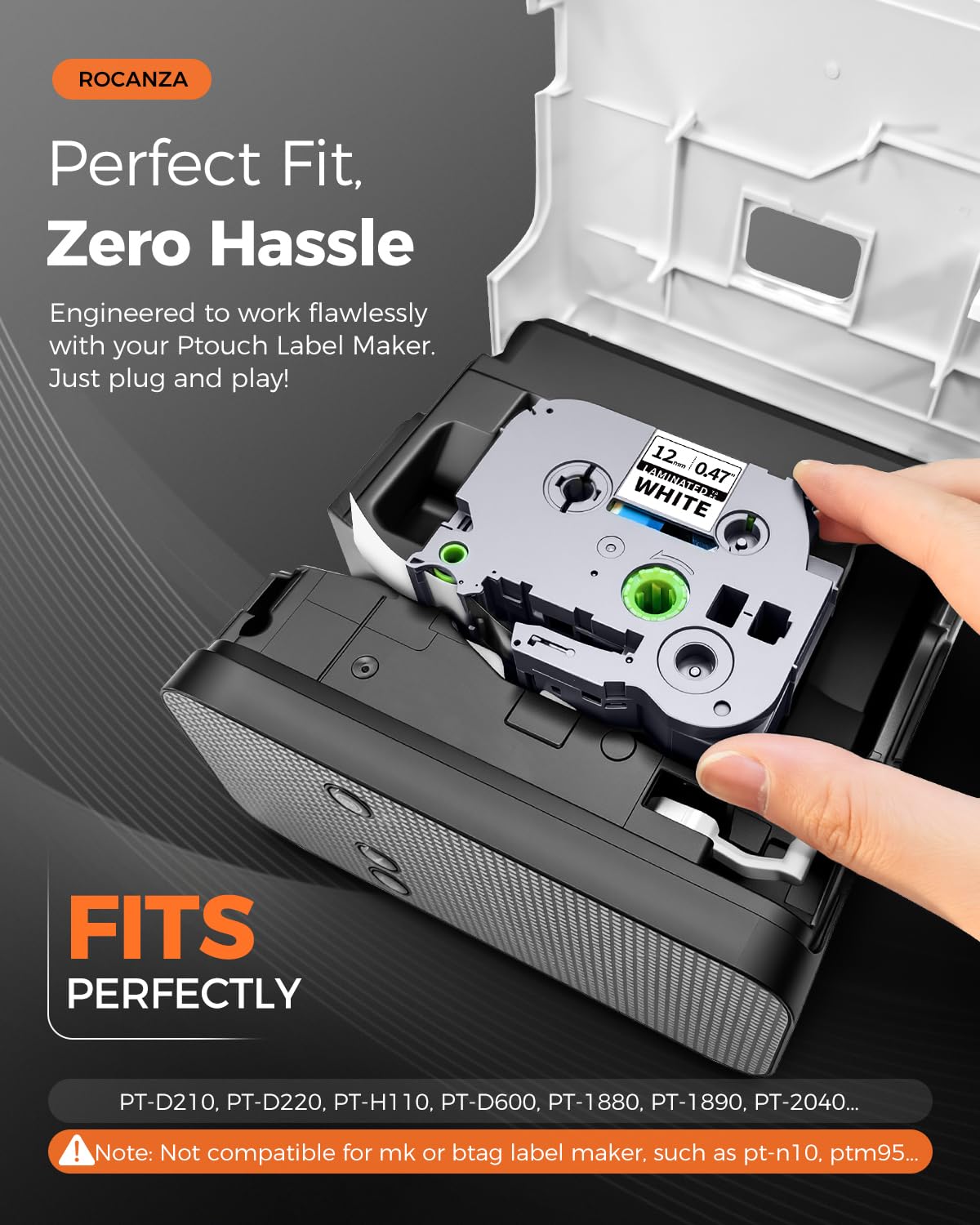 Compatible for Brother Label Maker Tape 12mm 0.47 Laminated White Tz Tape TZe-231 TZe231 Work with P Touch PT-D220 D210 D202 H110 D200 D400 1280 D610BT 1880 1830 Refills, Ptouch TZe 1/2", 5-Pack
