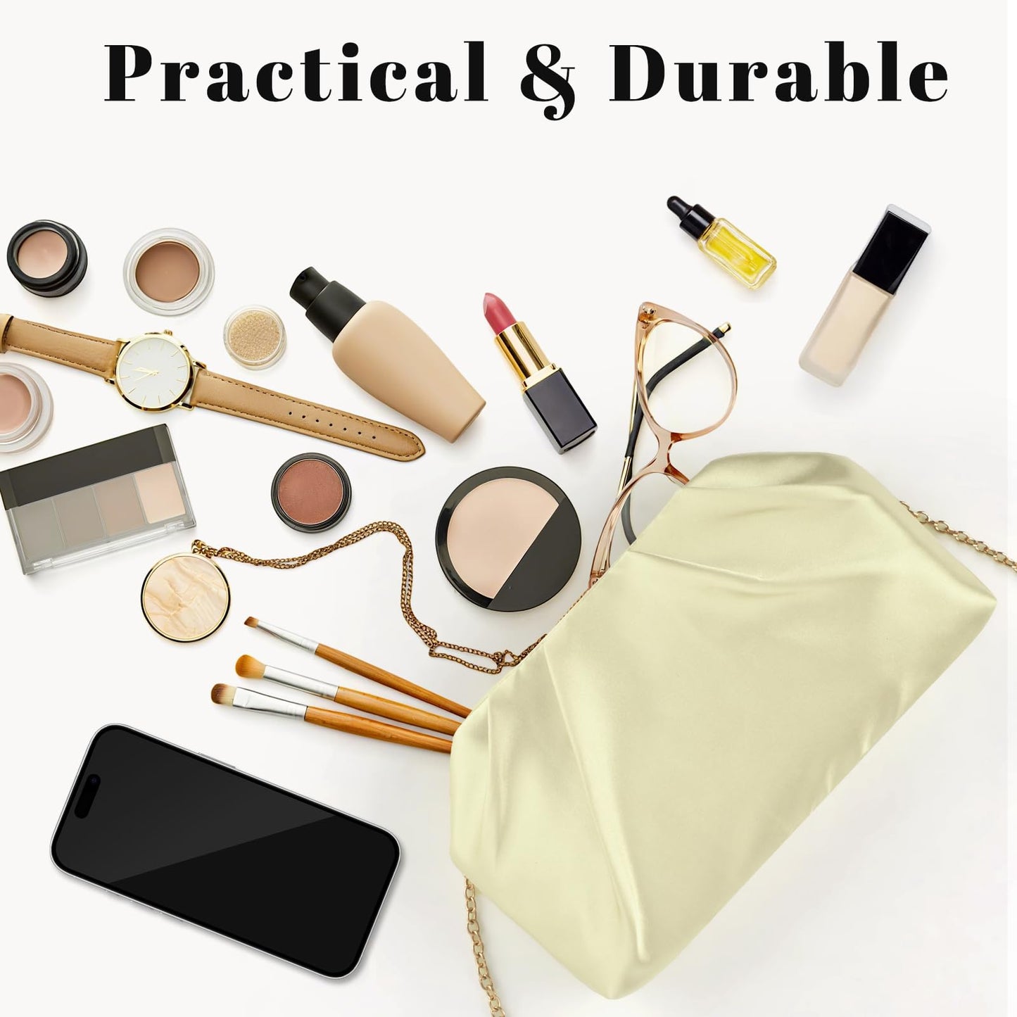 ERKOON Clutch Purse for Women Elegant Pleated Evening Bag Vegan Leather Clutch Dressy Crossbody Shoulder Formal Handbag for Weddings Galas with 2 Chain Straps (Apricot)
