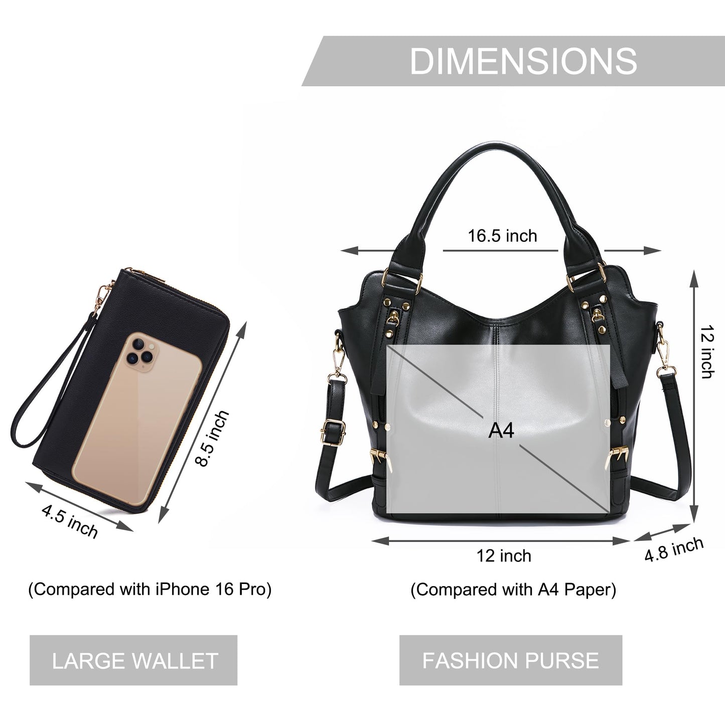 Crossbody Bags for Women Large Hobo Purse PU Leather Shoulder Handbag Ladies Tote Wallet Set 2PCS