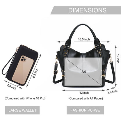Crossbody Bags for Women Large Hobo Purse PU Leather Shoulder Handbag Ladies Tote Wallet Set 2PCS