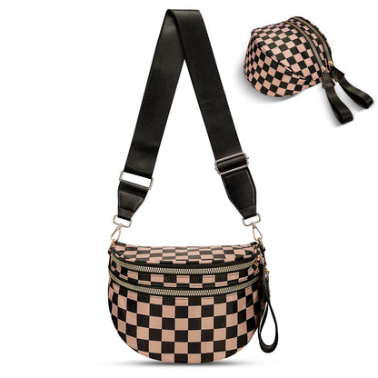 Checkered Crossbody Bag,Nylon Bum Bags for Women Crossbody,Spacious Sling Bag Purse Fanny Packs with Shoulder Strap