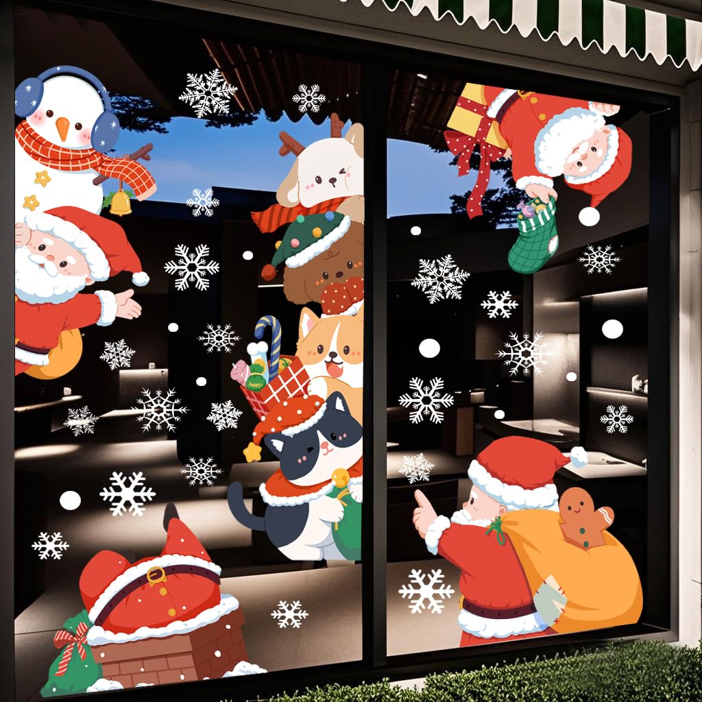 Extra Large Christmas Sticker Santa Claus Snowman Window Clings Stickers for Glass, Cartoon Windows Static Stickers, Snowflake DIY Wall Window Door Mural Showcase Decal Sticker (Santa Claus)