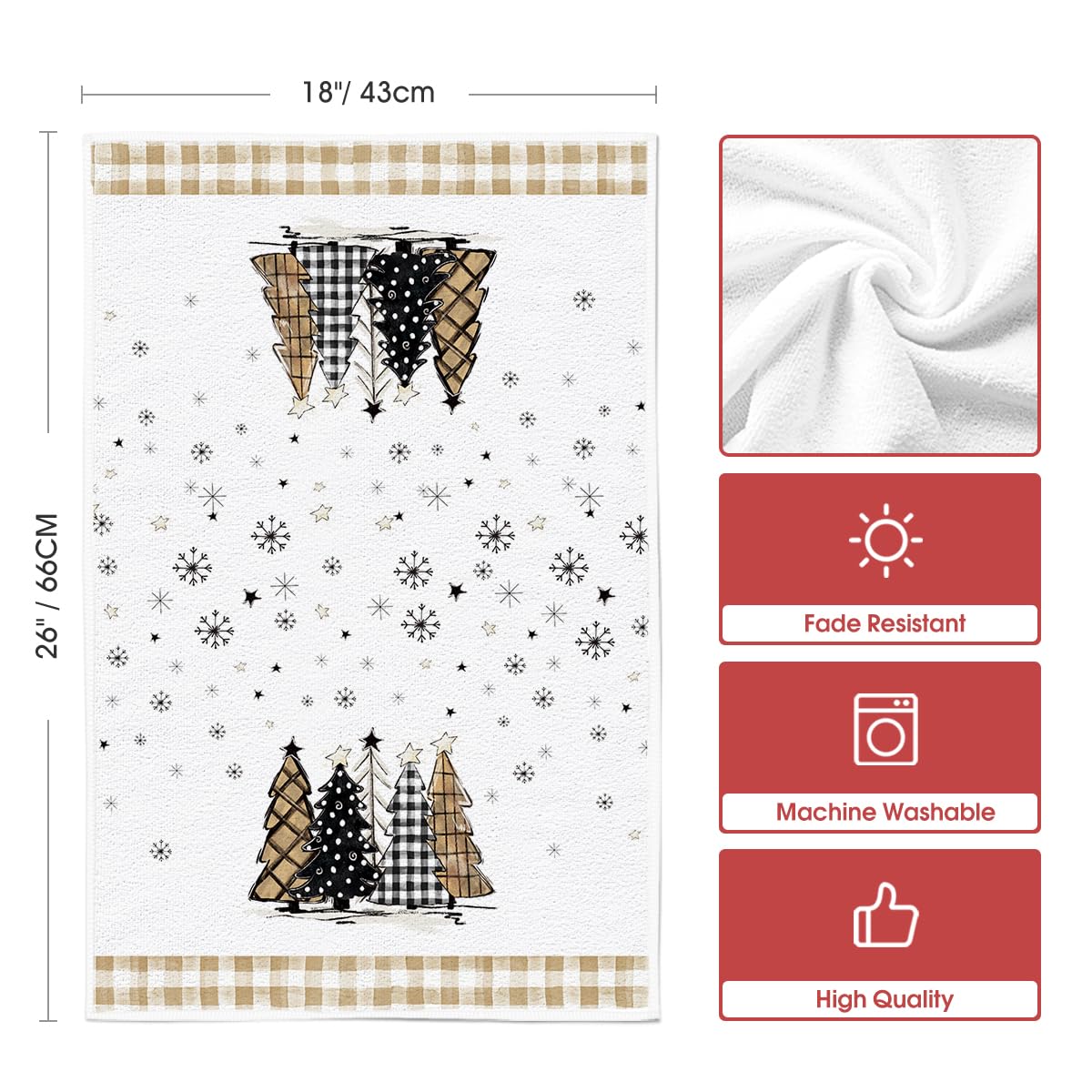 Artoid Mode Brown Buffalo Plaid Snowman Xmas Trees Christmas Kitchen Towels Dish Towels, 18x26 Inch Hello Winter Decoration Hand Towels Set of 4