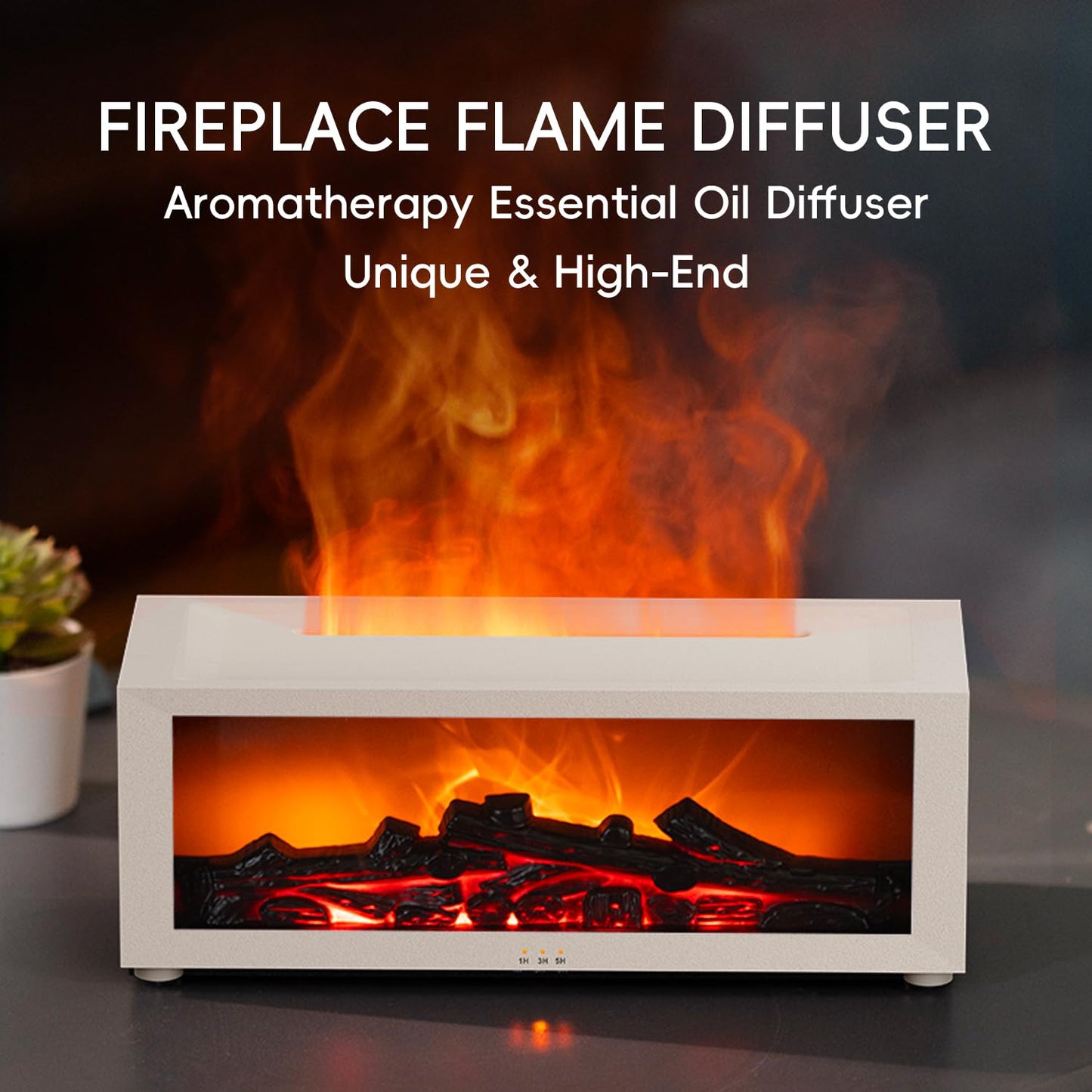YALEDI Essential Oil Diffuser, 7 Colors Fireplace Flame Fire Oil Diffuser, 150ml Ultrasonic Aromatherapy Humidifier, Scent Diffuser with Remote Control & Timer for Home,Bedroom,Office,Yoga (White)