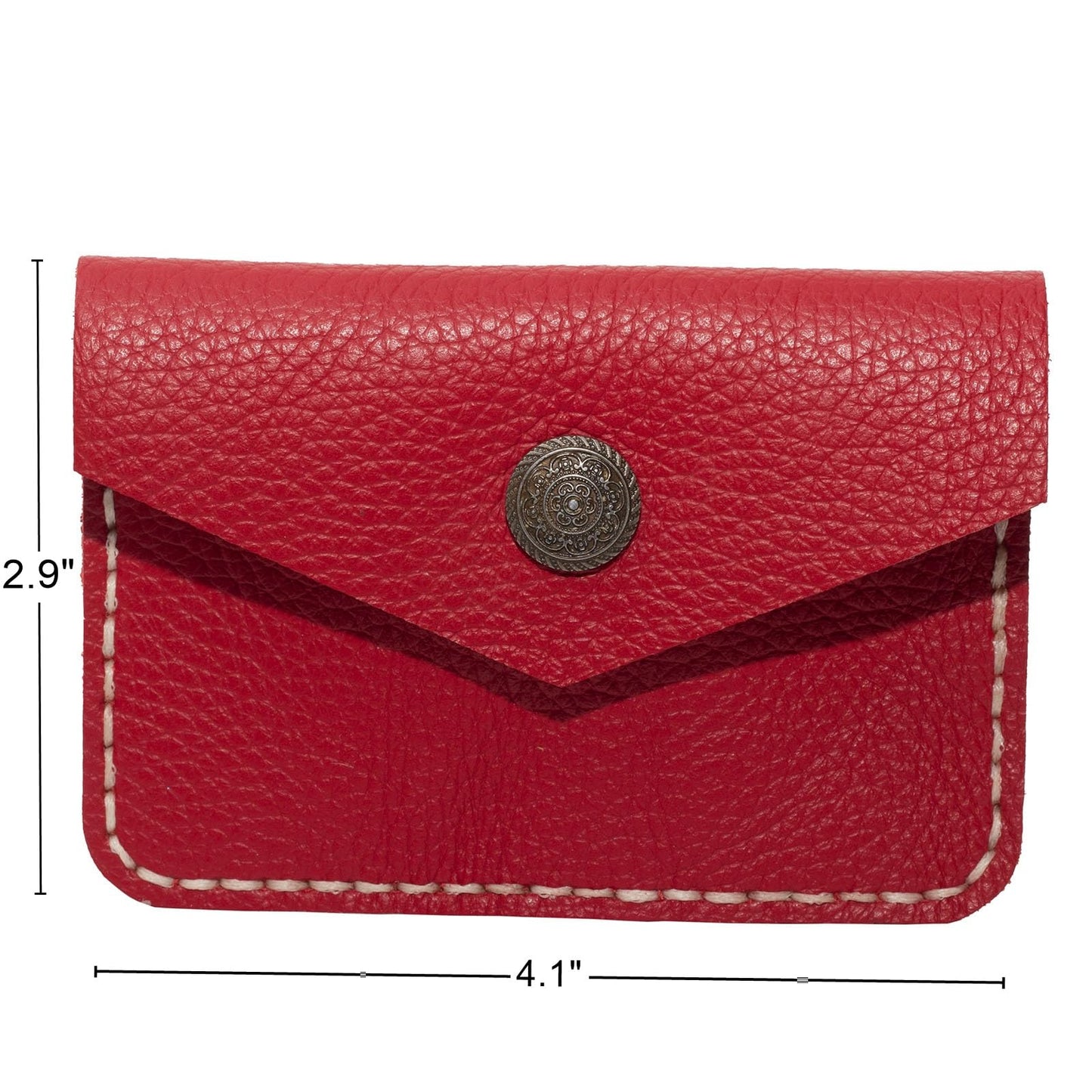 Guild Accessories Handstitched Red Leather Card case Wallet - Artisan Crafted Envelope Card Holder with Antique Brass Snap, Full-Grain Leather Slim Pocket Organizer (Red)