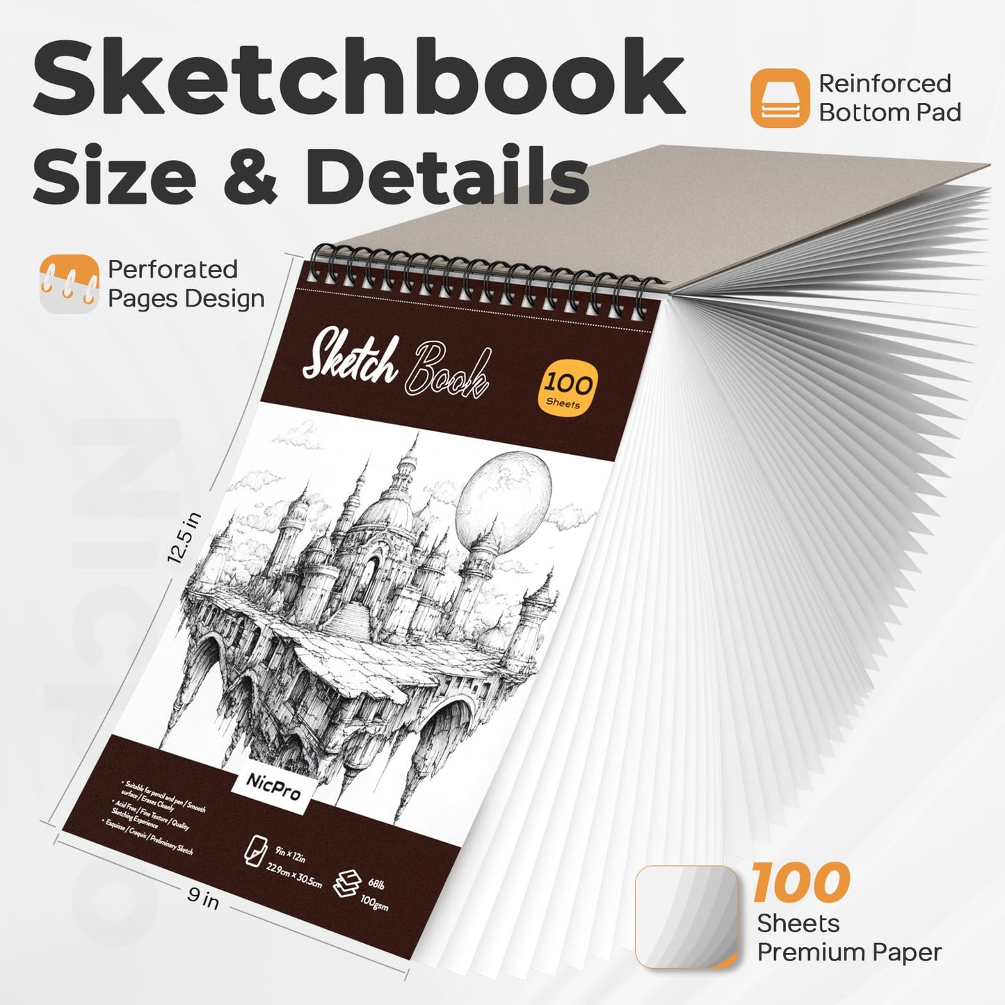 Nicpro 52PCS Art Drawing Supplies Kit, Metal Mechanical Pencil Set 0.5, 0.7, 0.9 & 2mm, 9x12 Sketch Book, 12 Fineliner Pens, 20 Tubes Leads, School Supplies Drawing Kit for Artist Adults Sketching