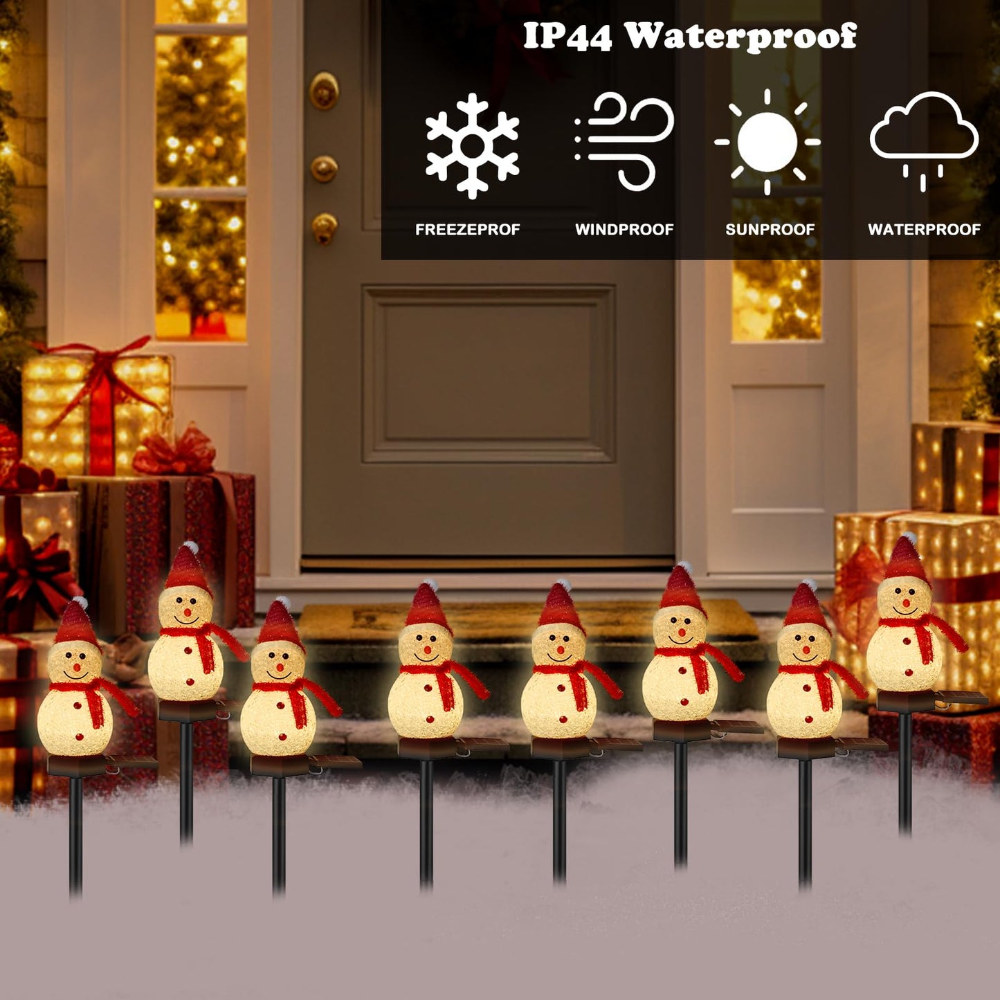Solar Christmas Decorations Outdoor, 8PCS Snowman Shape Solar Christmas Stakes Lights, Xmas Pathway Lights for Xmas Yard, Garden, Patio Decor