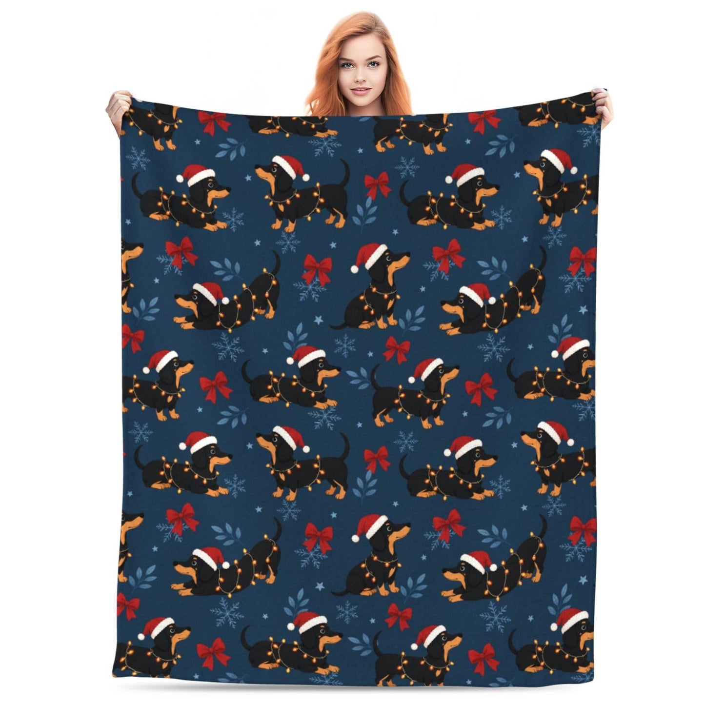 Christmas Dachshund Throw Blanket Soft Cozy Plush Warm Fleece Blanket for Sofa Couch Bed 80"X60"