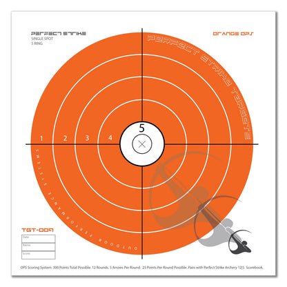 Perfect Strike Archery Paper Targets. Single Spot Bullseye Design. (12" x 12"). PSA-OO-SYS-009. (12 Targets)