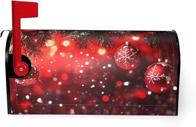Festive Magnetic Mailbox Cover Red Christmas Ball Pattern Outdoor Mailbox Protector Holiday Seasonal Decorative Garden Yard Home Large Size 25.5 x 21 Inch