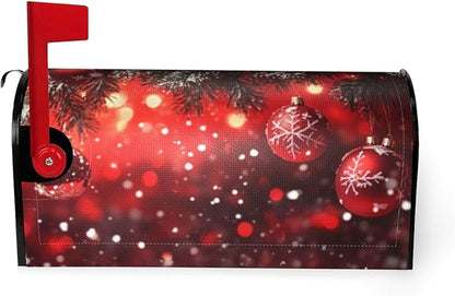 Festive Magnetic Mailbox Cover Red Christmas Ball Pattern Outdoor Mailbox Protector Holiday Seasonal Decorative Garden Yard Home Large Size 25.5 x 21 Inch