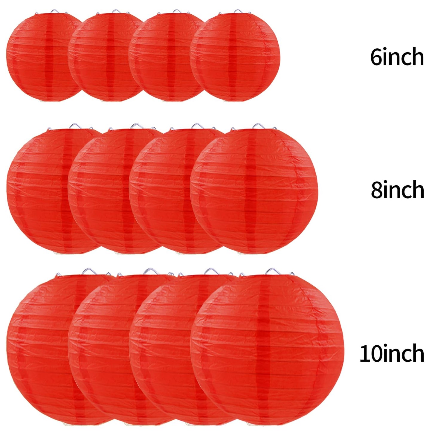 FUGUIR Red Paper Lanterns Round Hanging Paper Lanterns Decorations for Birthday Wedding Baby Bridal Shower Christmas Home Party Decoration (12 PCS)