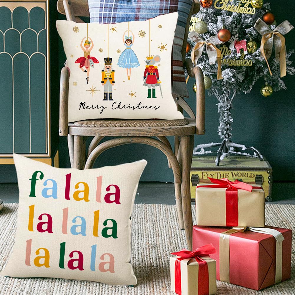 Christmas Pillow Covers 18x18 Inch Set of 4 Nutcracker Christmas Decorations Gold Gingerbread Merry Christmas Throw Pillow Cases Xmas Outdoor Winter Decor Decorative Pillows for Couch Holiday Party