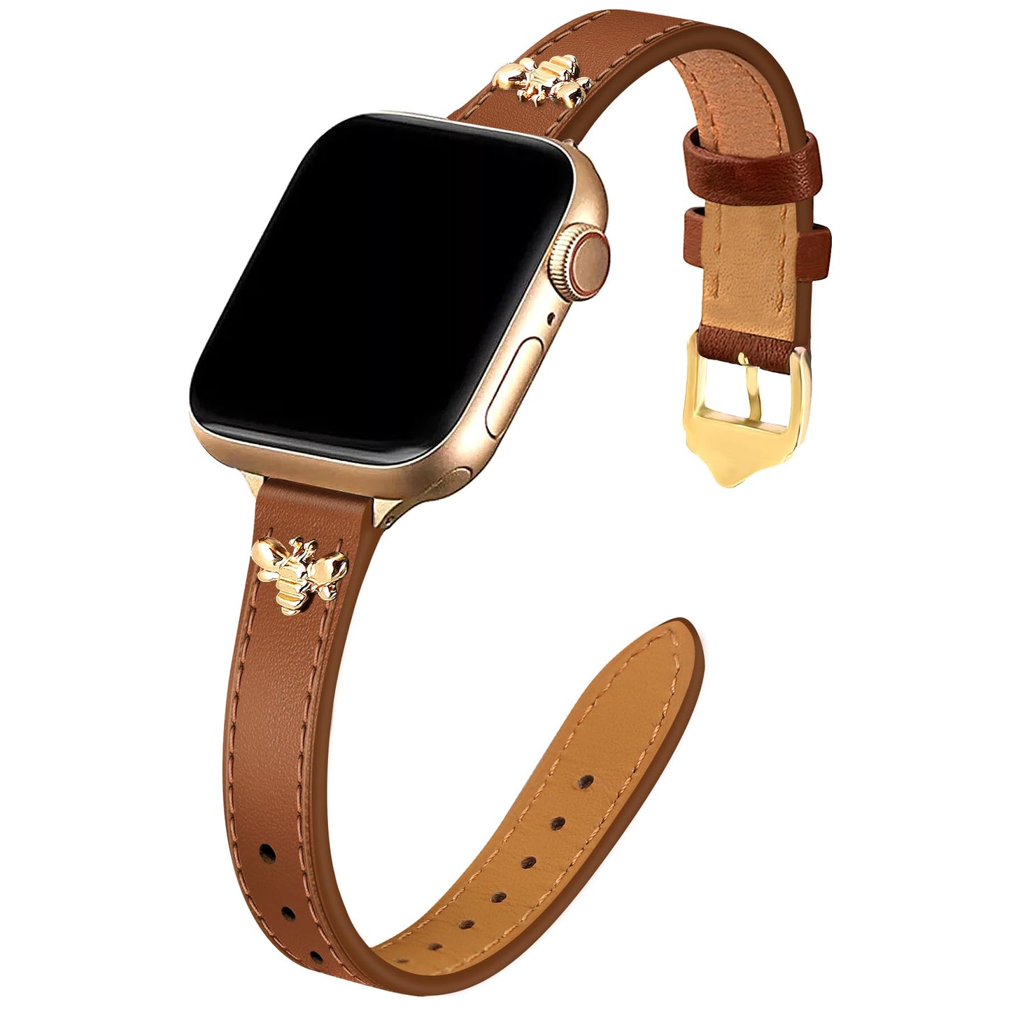 JR.DM Slim Leather Bands Compatible with Apple Watch Band 38mm 40mm 41mm 42mm 44mm 45mm 46mm 49mm, Genuine Leather Band with Charms, Feminine Design for Iwatch Ultra SE Series 11 10 9 8 7 6 5 4 3 2 1