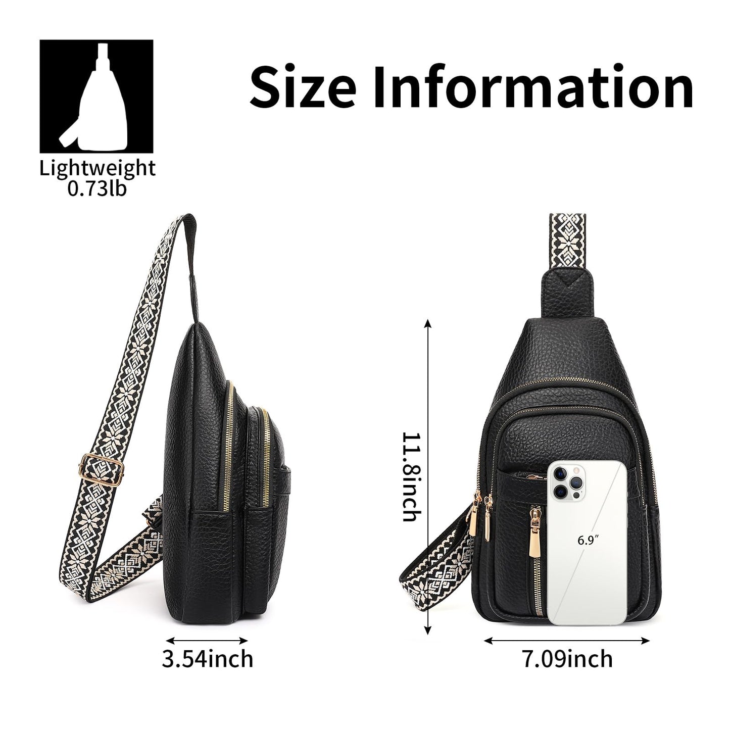 FALAN MULE Small Crossbody Sling Bags Fanny Packs Leather Purses Chest Bag for Women (Black)