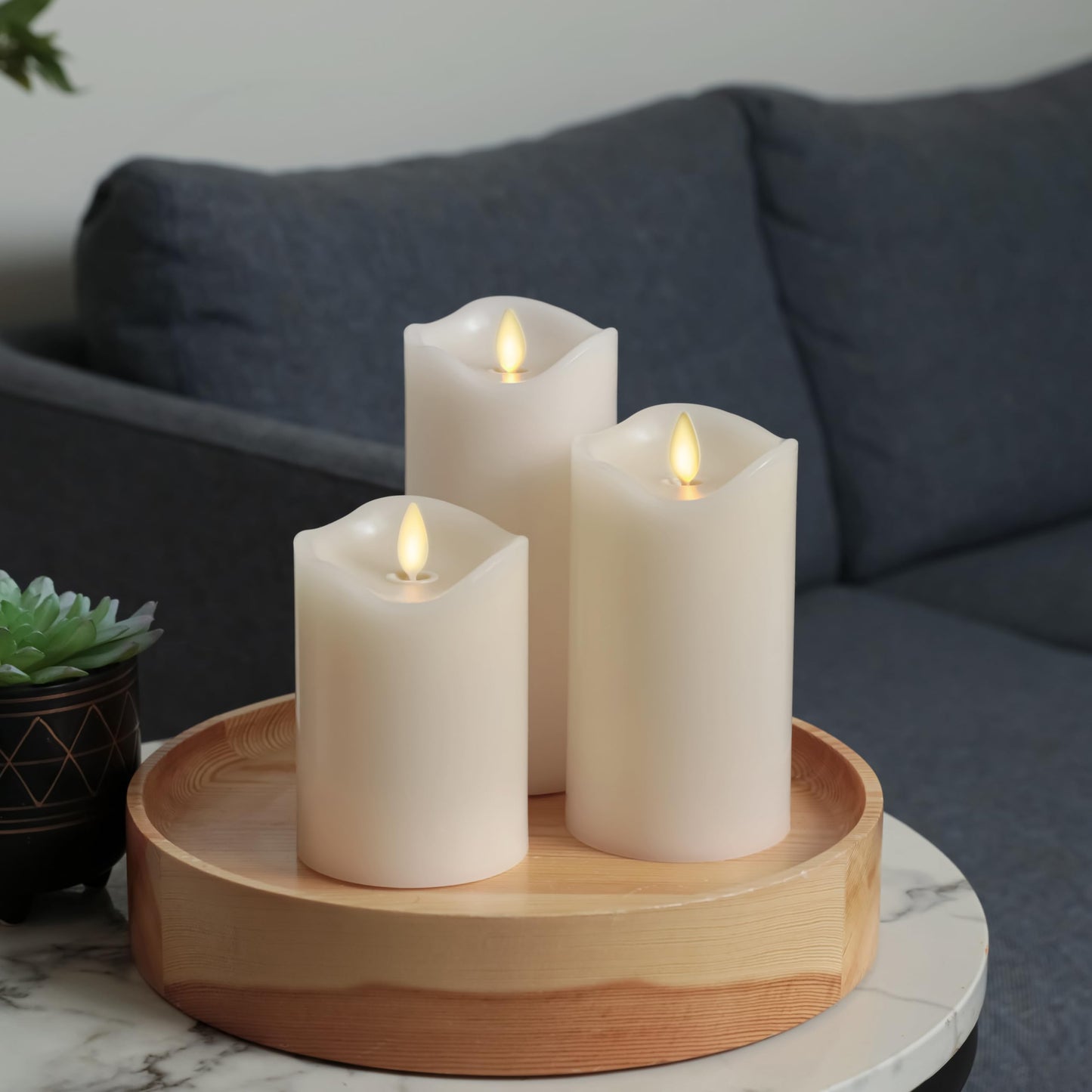 Matchless Candle Co. by Luminara Set of 3 Flameless LED Pillar Candles, Real Wax, Moving Flame (3x4.5, 3x5.5, 3x6.5 Inch, Unscented)