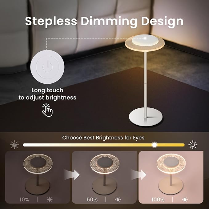 LOFTEK Cordless Table Lamps Set of 2, Rechargeable Table Lamp, Up to 55 Hrs Ultra-Long Battery Life, Eye-Friendly, Touch Dimming, Portable Wireless Ambient Lighting (White, 1 Pack)