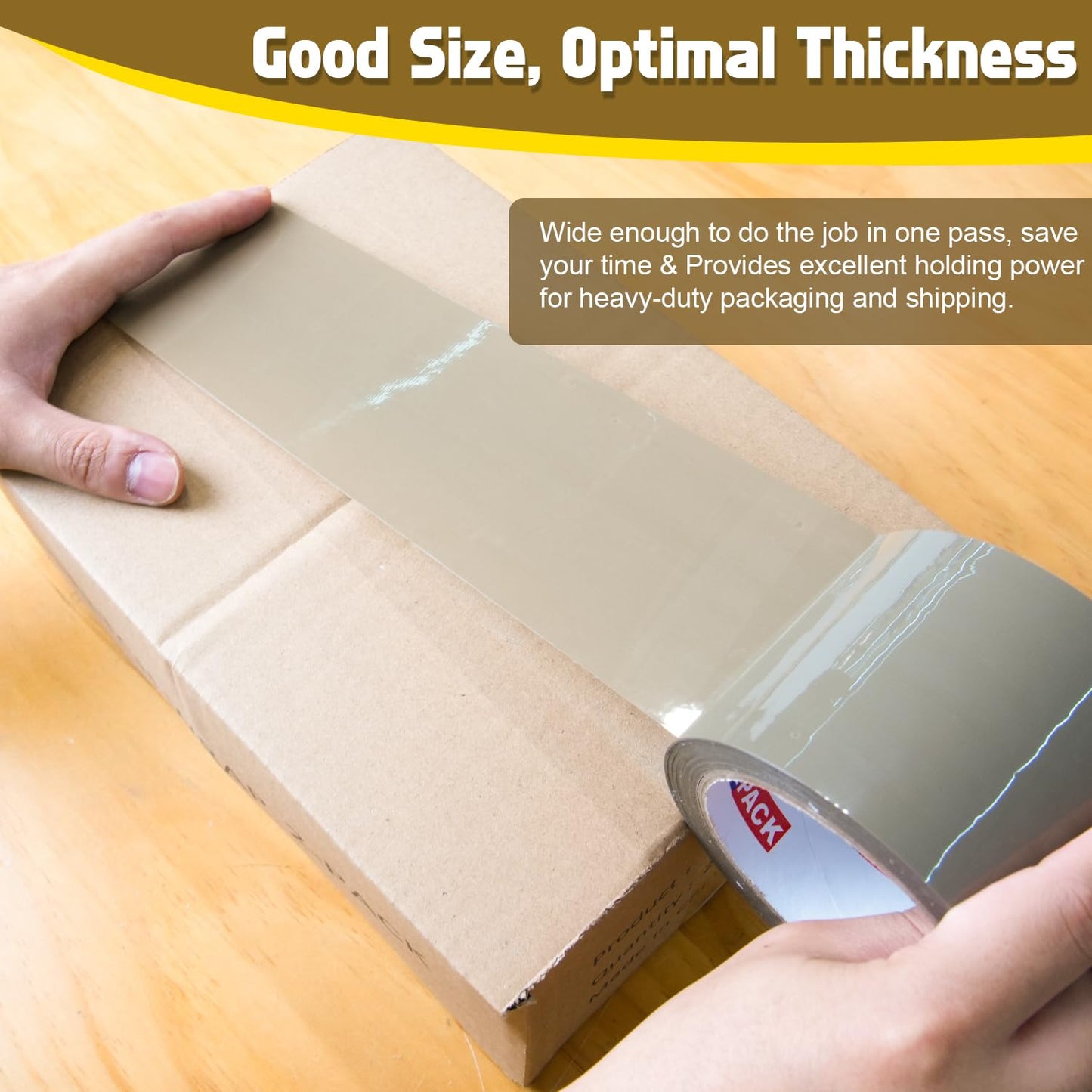 STIKPACK Wide Brown Packing Tape 6 Rolls, Total 360Y - 3 inch x 60 Yards, 2.4 mil Thick, 3 Inch Wide Brown Packaging Tape for Shipping, Mailing, Moving & Storage