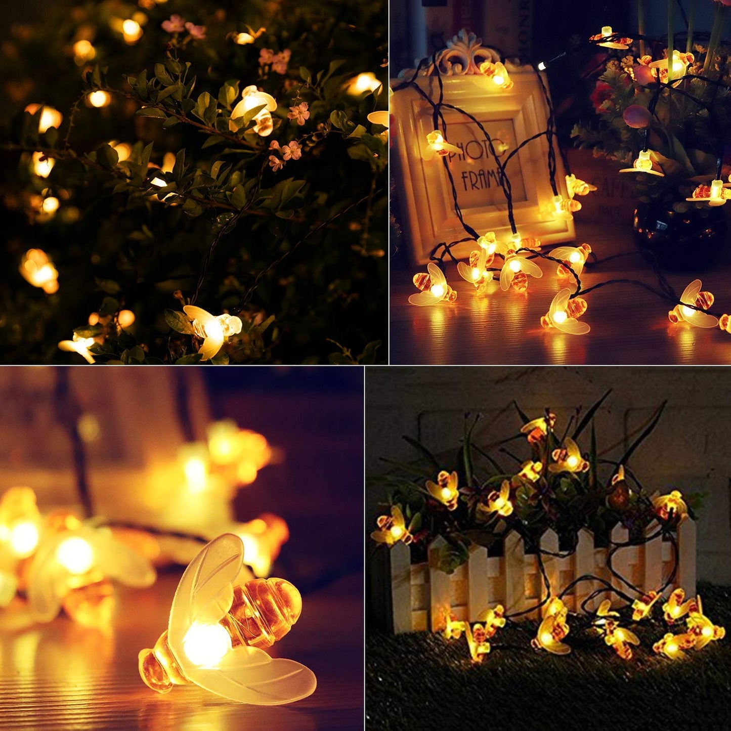 Brightown Solar Bee String Lights Outdoor 31FT 50 LED Honeybee Fairy Lights with 8 Lighting Modes, Waterproof Solar Bumble Bee for Patio Yard Garden Grass Wedding Christmas Party Decor, Warm White