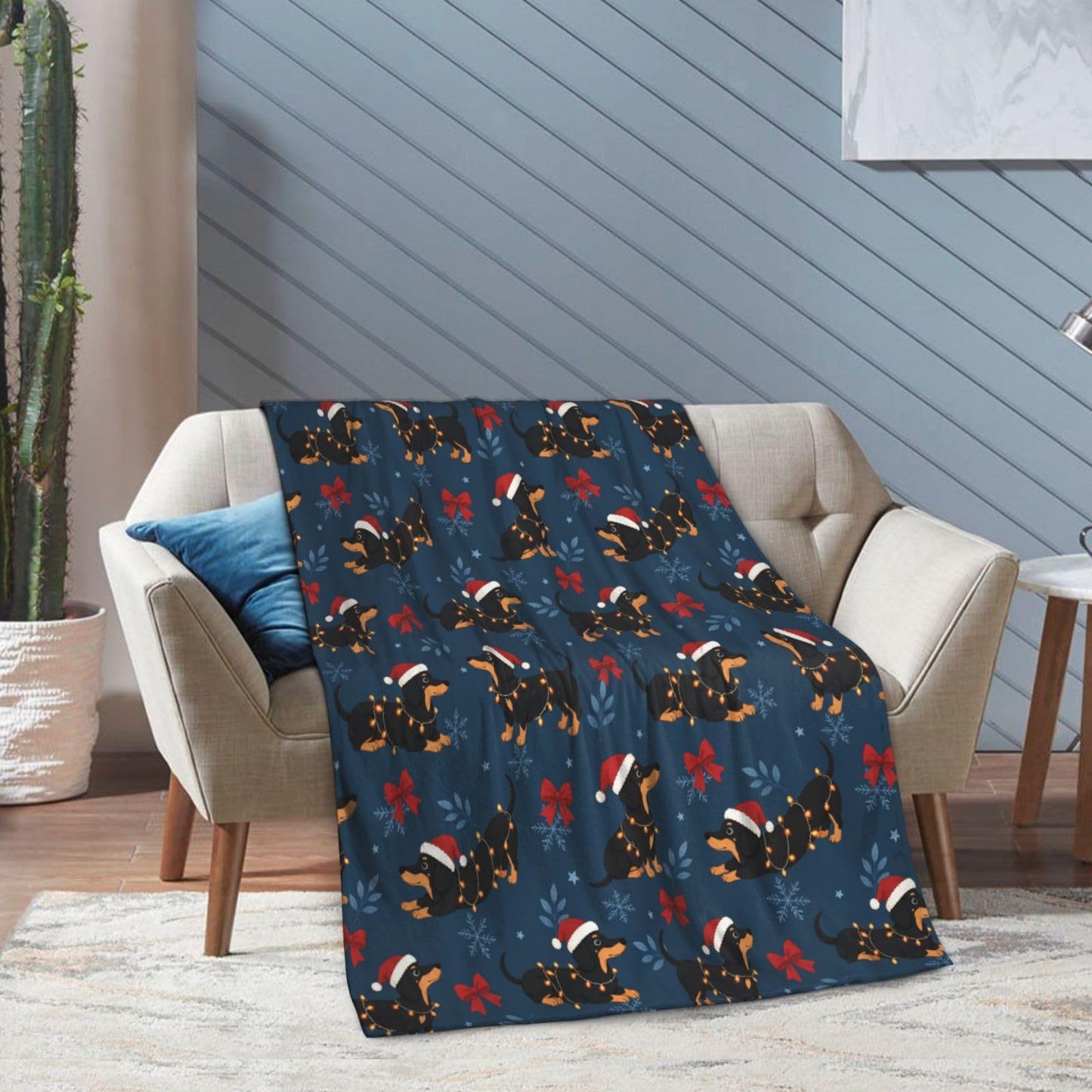 Christmas Dachshund Throw Blanket Soft Cozy Plush Warm Fleece Blanket for Sofa Couch Bed 80"X60"