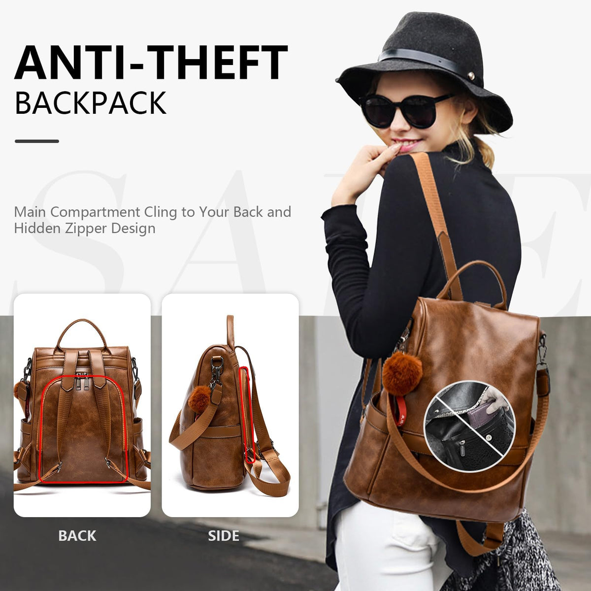 CHERUTY Women Backpack Purse PU Leather Anti-theft Casual Shoulder Bag Fashion Ladies Satchel Bags(Tan)