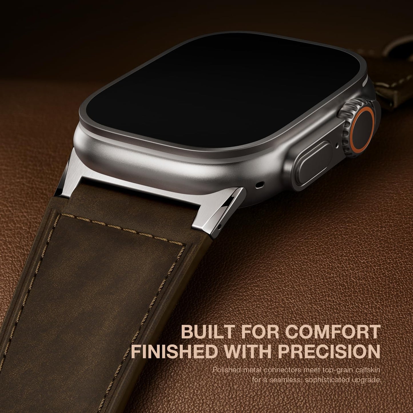 Suitisbest Leather Bands Compatible for Apple Watch Ultra Band 49mm 46mm 45mm 44mm 42mm, Genuine Calfskin Leather Replacement Strap Fits Men iWatch Series 11 10 9 8 7 6 5 4 3, SE 3 2 1, Ultra 3 2 1