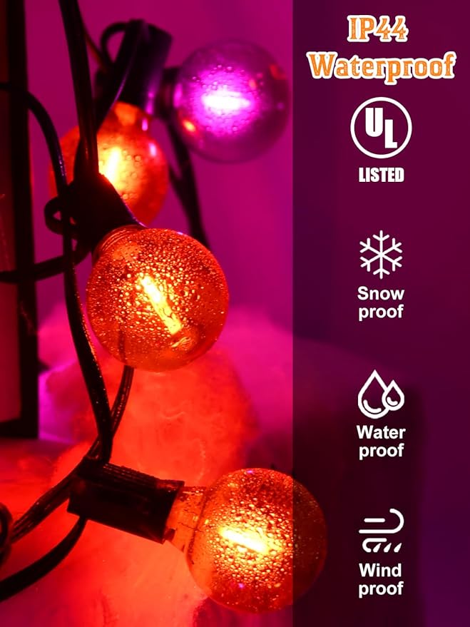25FT G40 LED Outdoor Halloween String Lights, Orange and Purple Halloween Decoration Lights with 25 Globe LED Bulbs, UL Listed Hanging String Lights for Holiday Porch Garden Patio