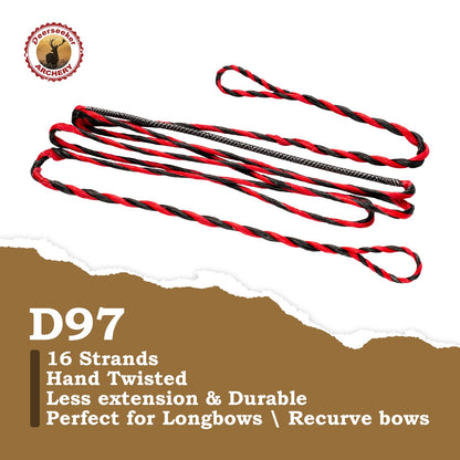 Deerseeker Flemish D97 Bow String Handmade Twist Bowstring 16 Strands 54-70in Fast Flight for Traditional Longbow Recurve Bow Replacement Archery Accessories (Gray+Black, AMO 56"(Actual Length 52"))