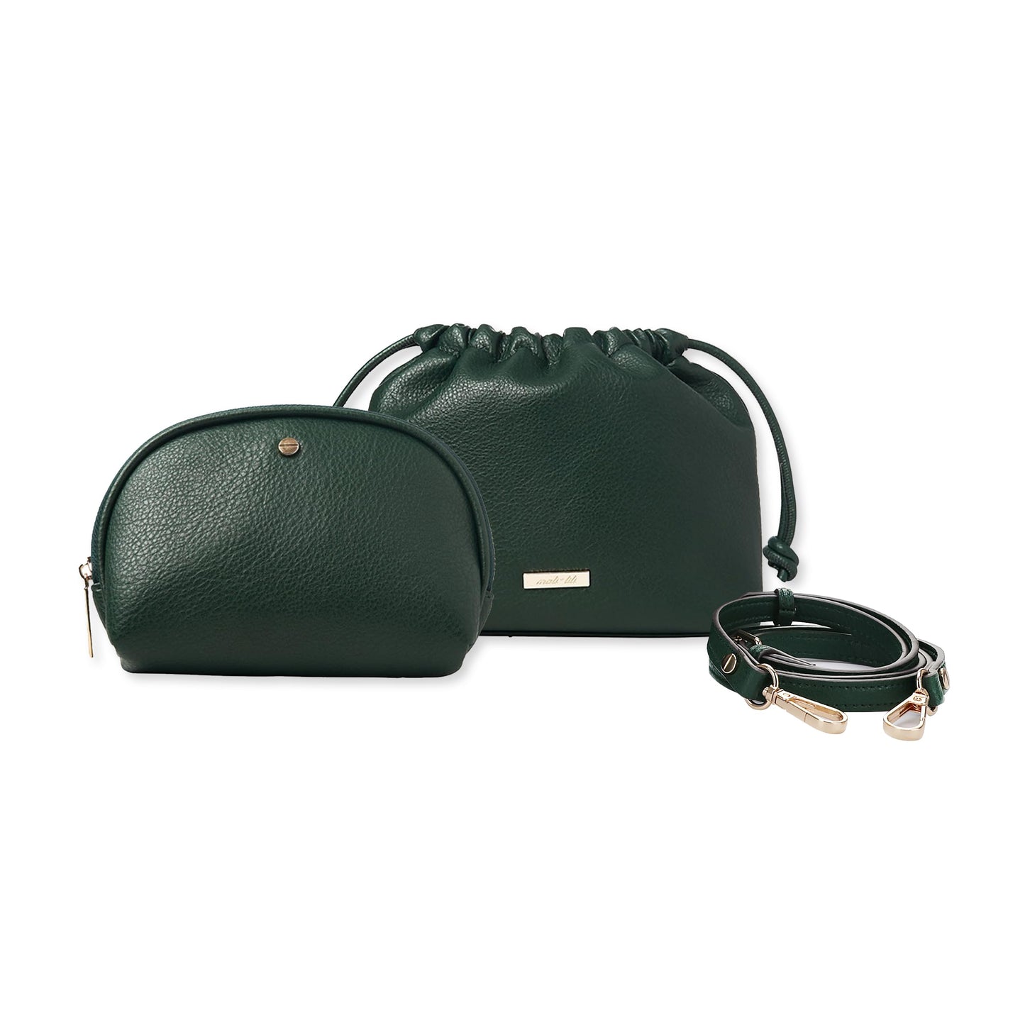 Mali+Lili Lola Beauty Bag Duo, Makeup Bag Travel Cosmetic Bag Set of 2, leather Purse Crossbody Bags for Women and Girls, Cute Makeup Pouch, Travel Pouch, Crossbody Purses for Women, Emerald
