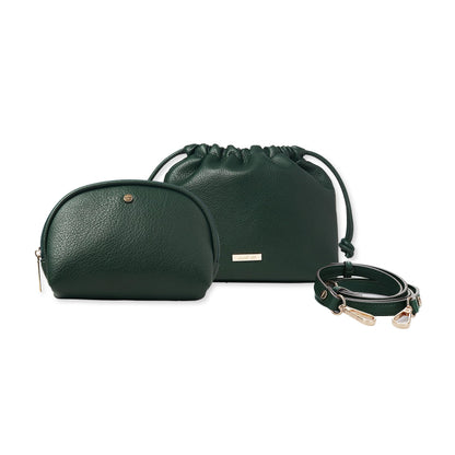 Mali+Lili Lola Beauty Bag Duo, Makeup Bag Travel Cosmetic Bag Set of 2, leather Purse Crossbody Bags for Women and Girls, Cute Makeup Pouch, Travel Pouch, Crossbody Purses for Women, Emerald