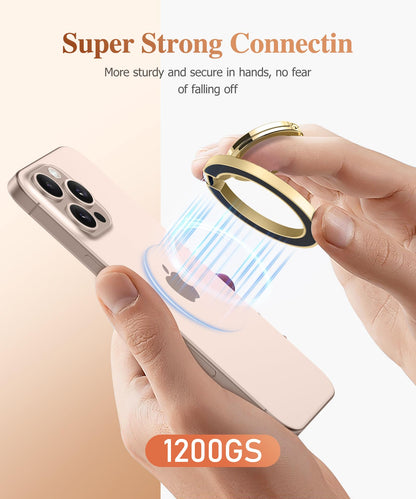 GVIEWIN Magnetic Phone Ring Holder, Compatible with MagSafe Phone Grip with Adjustable Stand, Magnet Phone Ring Kickstand for iPhone 17/16/15/14/13/12 Pro Max Plus Air/Other Phones (Glitter/Silver)