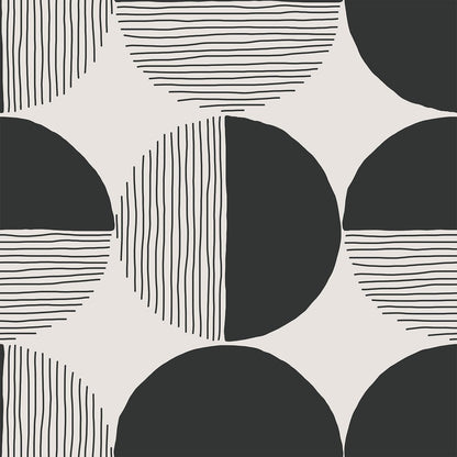 VEELIKE Abstract Circle Geometric Peel and Stick Wallpaper Modern Black Mid Century Wallpaper for Bedroom 17.7''x118'' Self Adhesive Geometric Wall Paper Removable Contact Paper for Cabinets Walls