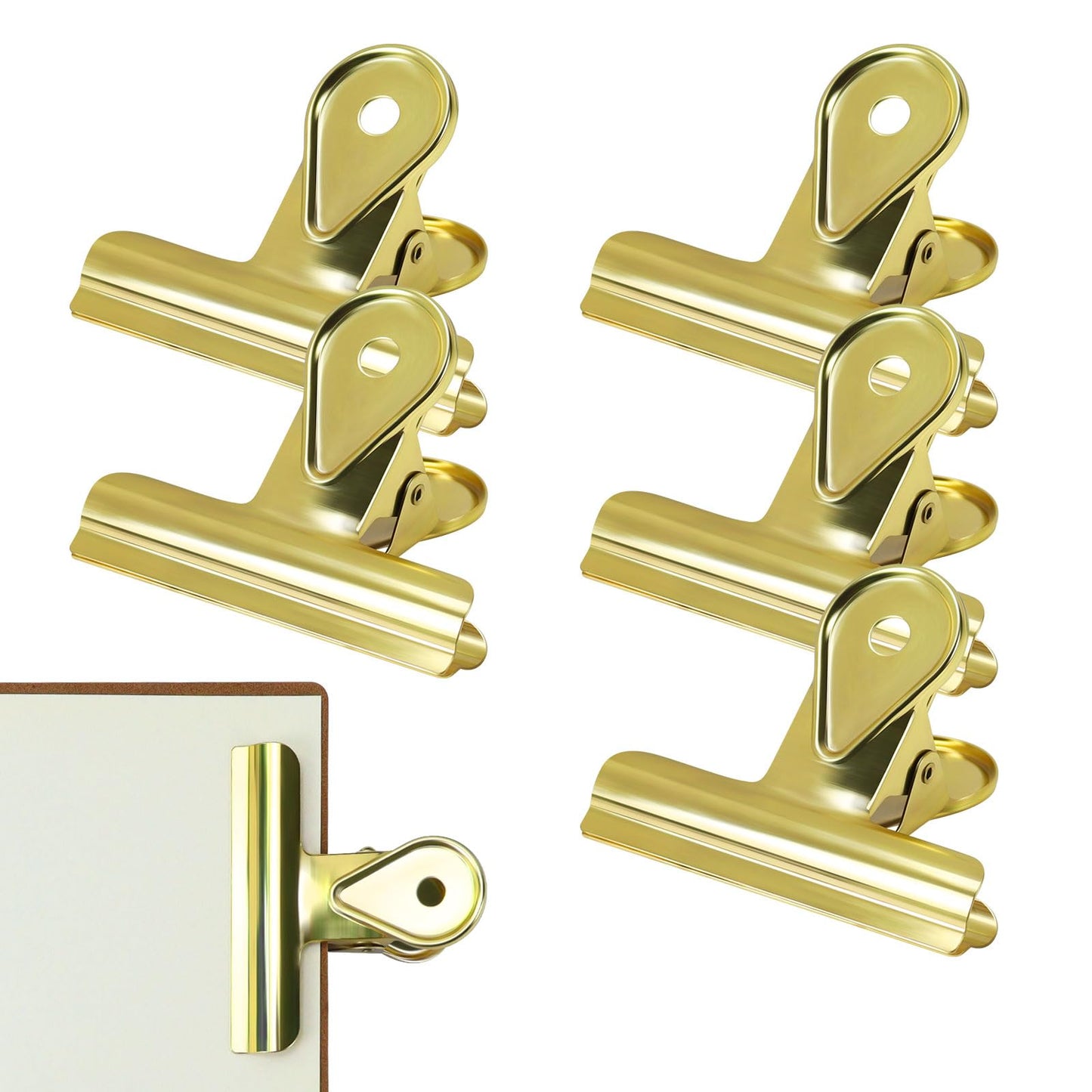5 Pcs Bulldog Clips, 2.6x2.2 Inch Journal Clips, Metal Binder Clips, Heavy Duty Spring for Holding Journal Open, Documents, Bags Sealing, Art Books, Sheet Music (Gold)