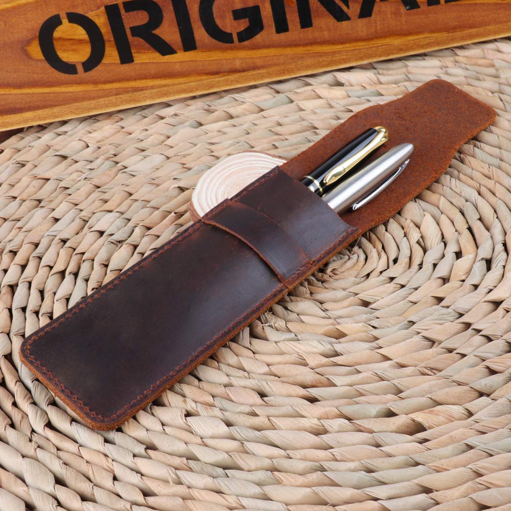 Daimay Leather Pen Case Holder Handmade Fountain Multi Pens Pouch Crazy Horse Leather Pen Protective Sleeve Cover – Black