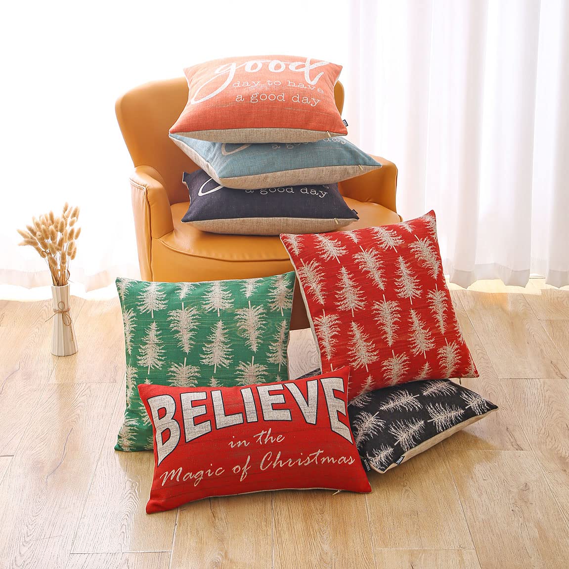 TRENDIN Christmas Pillow Cover 12x20 inches Believe in the Magic of Christmas Linen Rectangle Throw Pillow Cover for Sofa Couch Red PL953TR