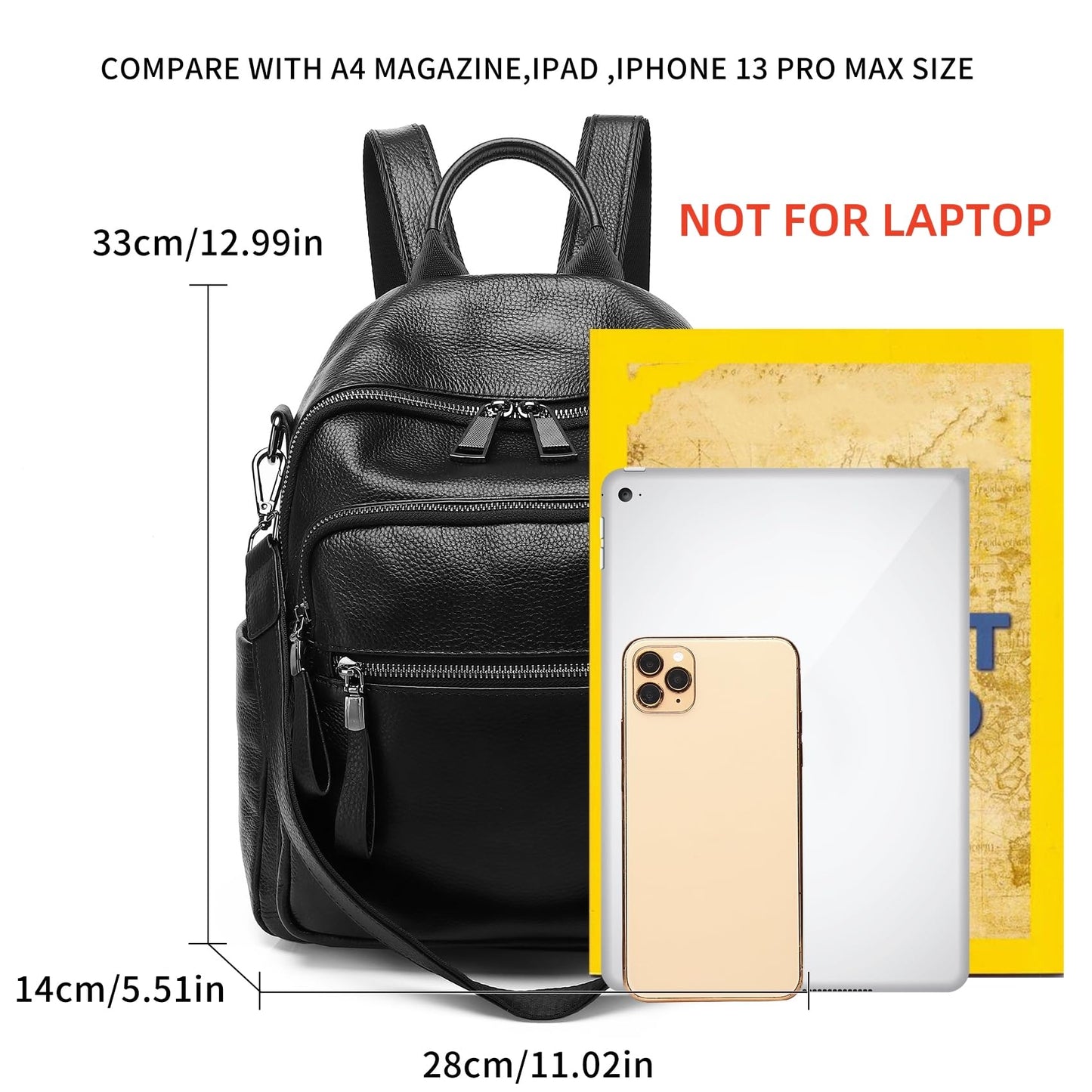 Wesccimo Genuine Leather Backpack Purse For Women Black Real Soft Leather Fashion Designer Convertible Ladies Shoulder Bag