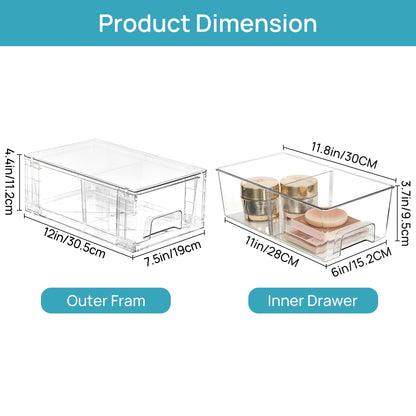 Vtopmart 4Pack Large Stackable Kitchen Pantry Storage Drawers, Clear Organizer Bins with Handles, Acrylic Drawer Organizers for Kitchen Pantry, Bathroom Undersink, Cabinet Organization and Storage