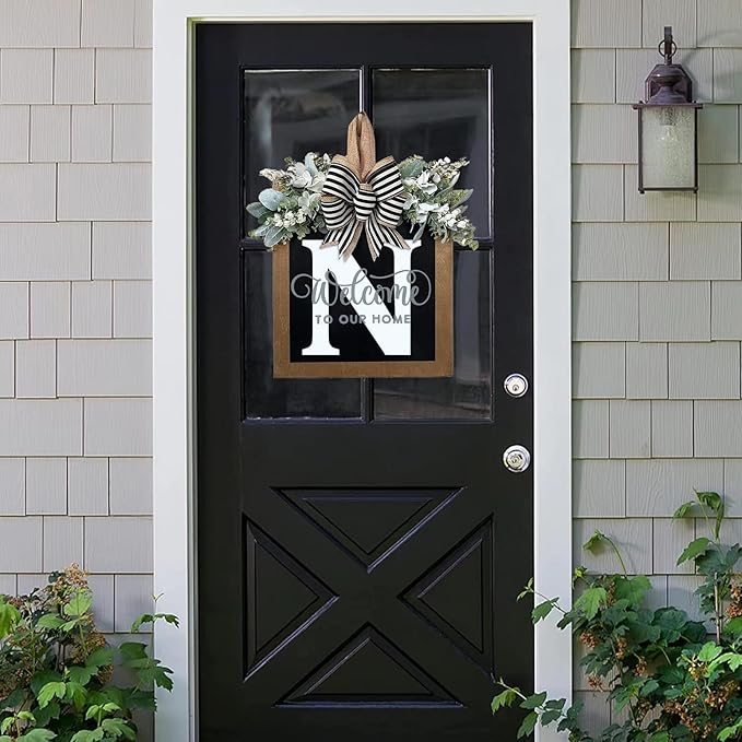 16'' Personalized Last Name Welcome Sign, Door Wreaths for Front Door Outside, Spring Wreath for Front Door Decor, Farmhouse New Home Gifts for Home (N)