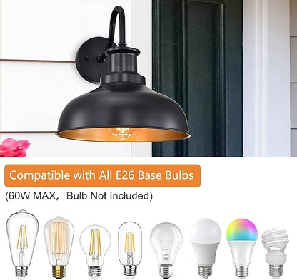 Outdoor Gooseneck Barn Lights, Farmhouse Outdoor Wall Sconces, Rustic Exterior Wall Mount Lights, Vintage Outside Lighting Fixtures, Industrial Black Gold Lanterns for Porch Garage Patio, 4 Pack