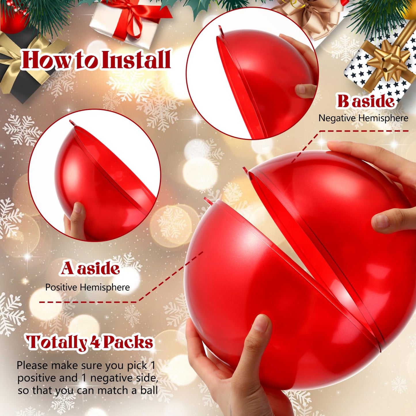 Zubebe 2 Pcs 8" Giant Fillable Christmas Ornaments with Ribbons Oversized Plastic Xmas Balls for Outdoor Lawn Yard Decor, Tree Hanging, Holiday Gifts(Matte Red, Shiny Red)