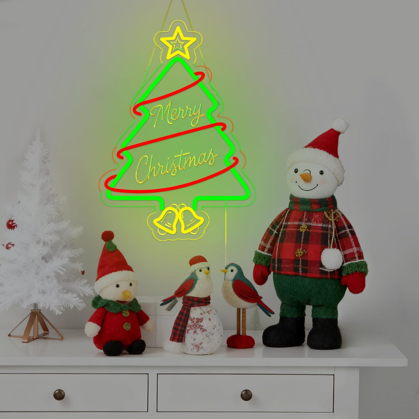 LMHSE Christmas Tree Neon Signs, 16.9" x 12.1" Acrylic LED Neon Sign for Window Lights Bedroom Living Room Home Decorations