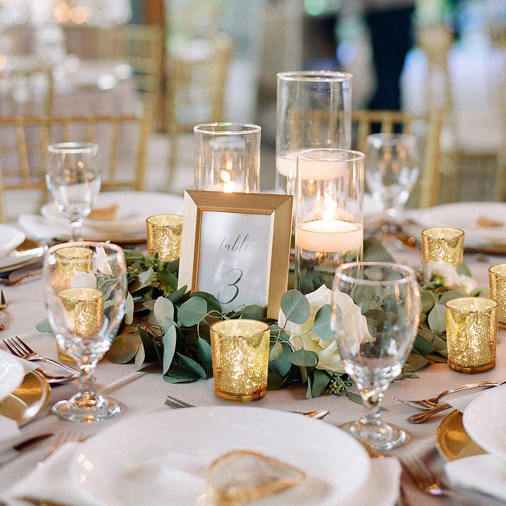 DARJEN Gold Tea Lights Candles Holders for Wedding Centerpieces, Votive Candle Holders for Party Home Wedding Shower Decorations, Table - Mercury Glass Votives, 24Pcs