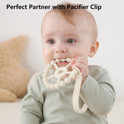 3 Pack Ring Teether Baby Infant Toys, Silicone Teething Ring Toys for Babies 0-6 Months, Seposeve Baby Teethers 6-12 Months 12-24 Months, Easy to Grasp Toy, Infant Teething Relief, Purple Pink White
