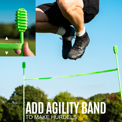 QUICKPLAY PRO Agility Poles Adjustable Height: use as (x10) 3FT Soccer Agility Training Poles OR (x5) 6FT Slalom Poles (Agility Poles x10 - for Grass)