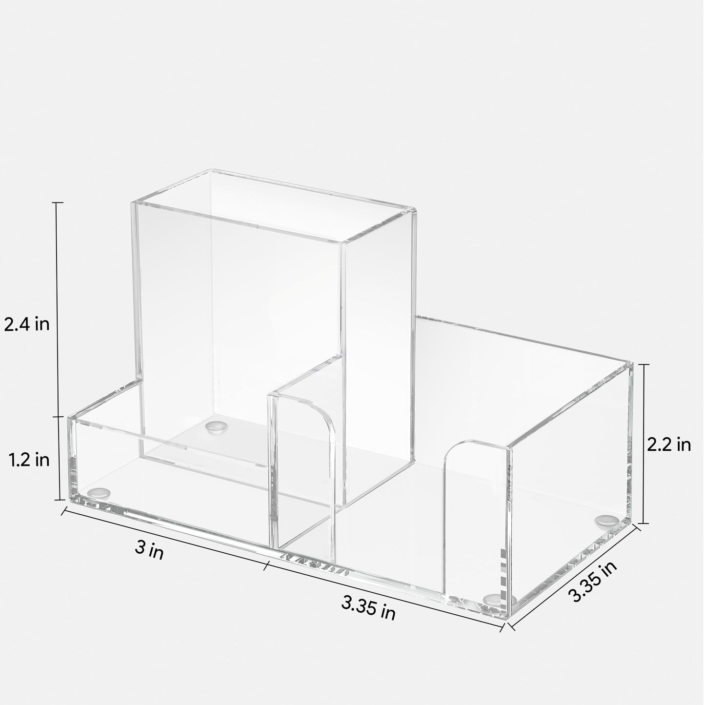 HBlife Acrylic Pen Holder for Desk, 3-Compartment Small Desk Organizer, Clear Office Supplies Desk Accessories with Sticky Notes Holder Stores Post It Notes 3X3 for Office, Home and School